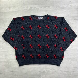 Vintage 90s Himalaya Sweater Size XXL Gray Red Geometric Pullover Grandpa Boho